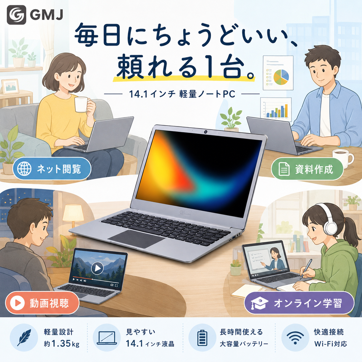 新品】GM-JAPAN 超軽量ノートパソコンN4120（14.1型） / Used Fun