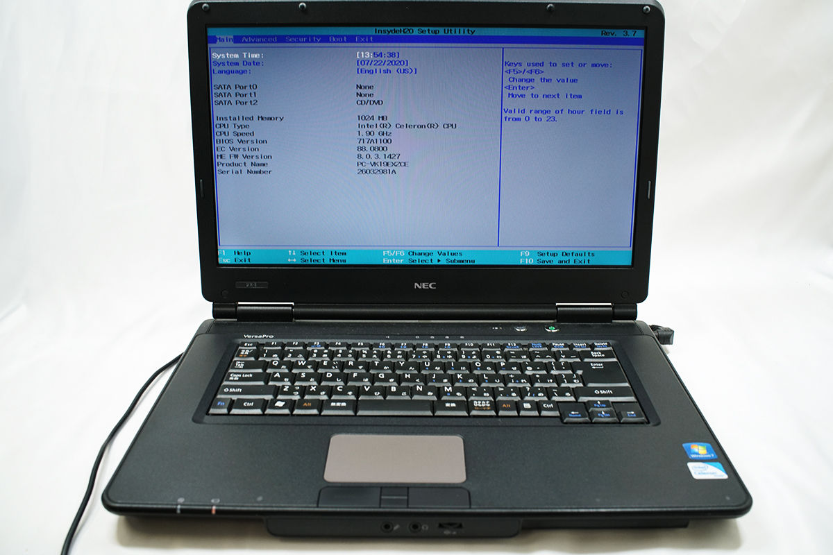 ジャンク品ノートパソコン　NEC　PC-VK19　15.6インチ
