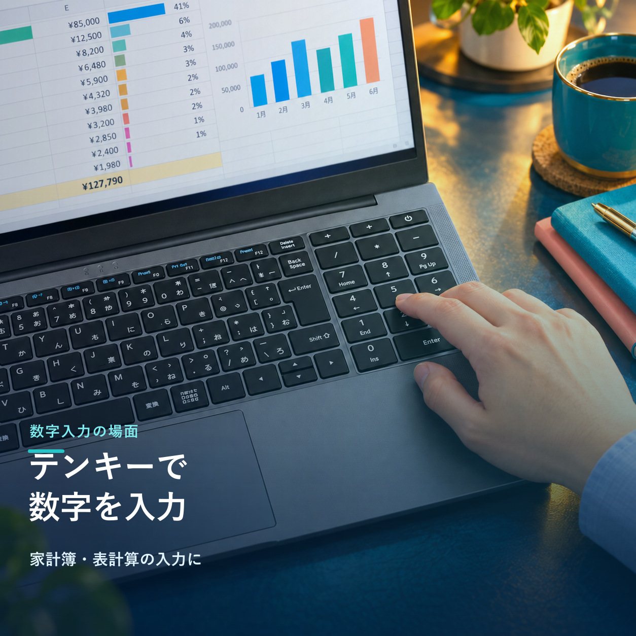 表計算と見積書。テンキーで数字入力を進めやすく