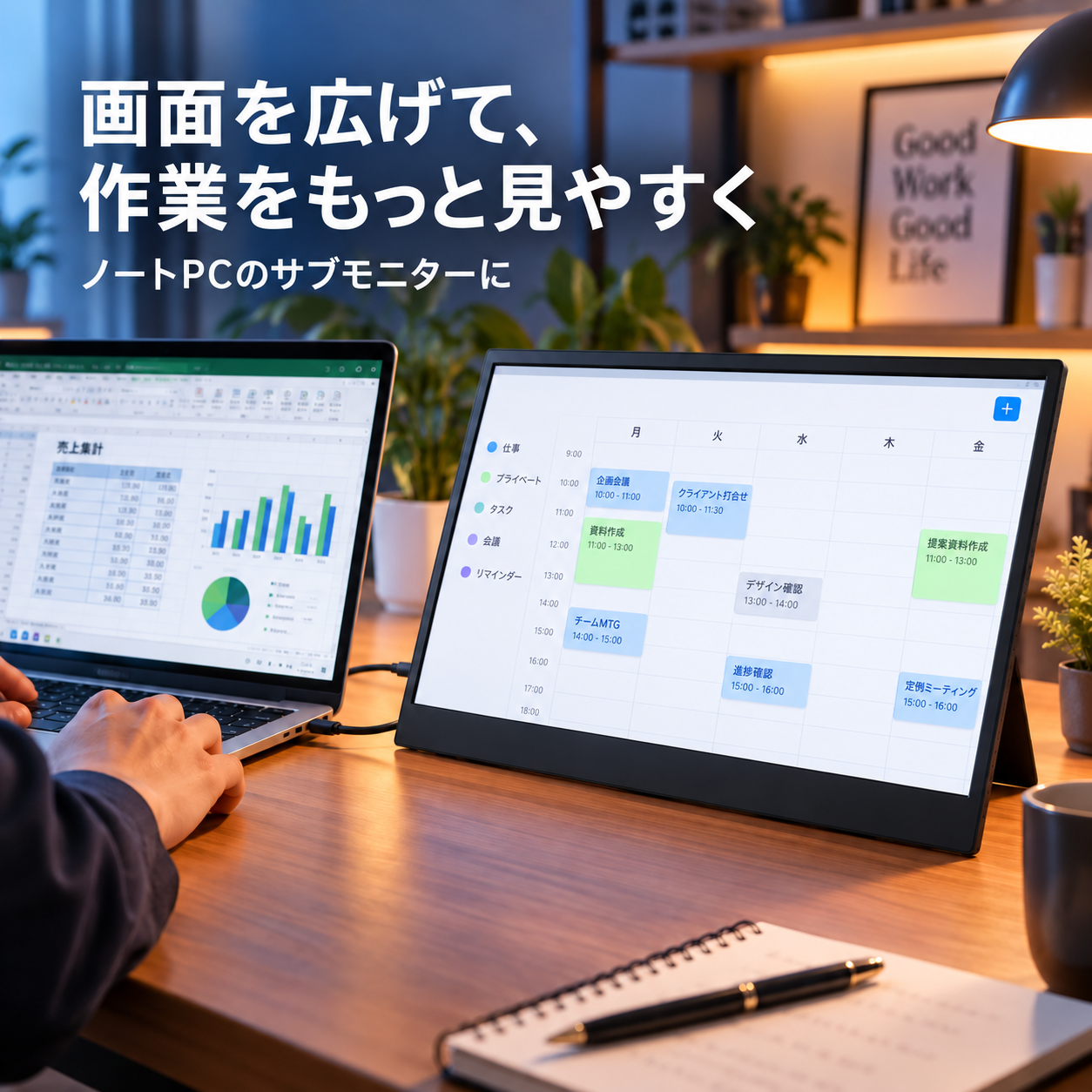 ノートPCの横に置いて2画面作業