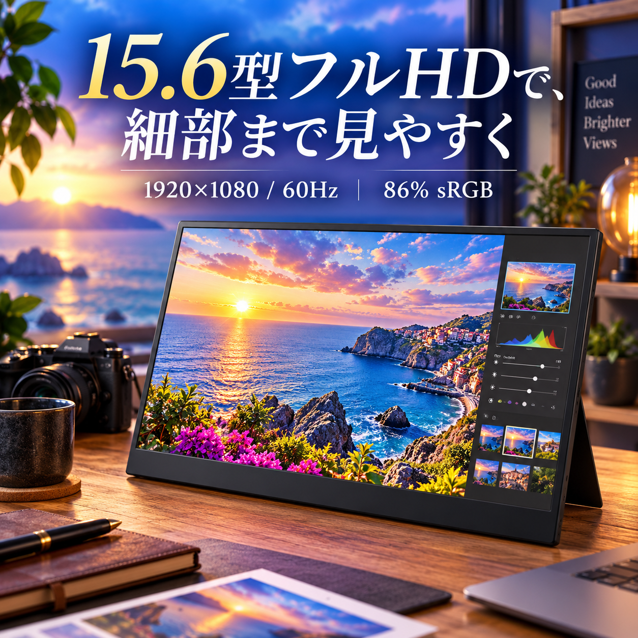 15.6型フルHDで細部を表示